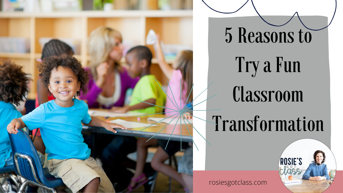 Smiling child in a group with a teacher excited for a classroom transformation