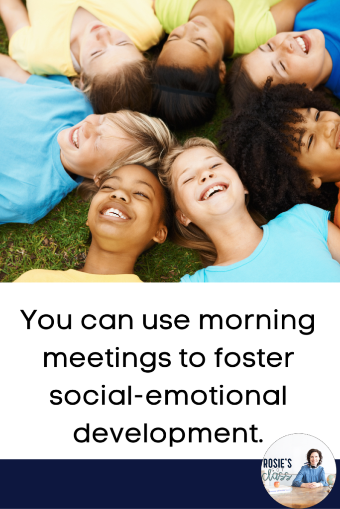 Children are laying on the ground and are smiling. Morning meetings are one way to foster social-emotional development.