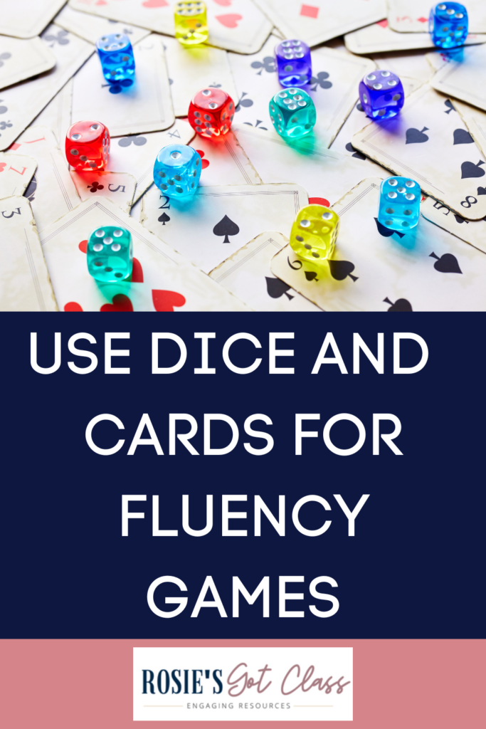 picture of dice and cards to use for building fact fluency