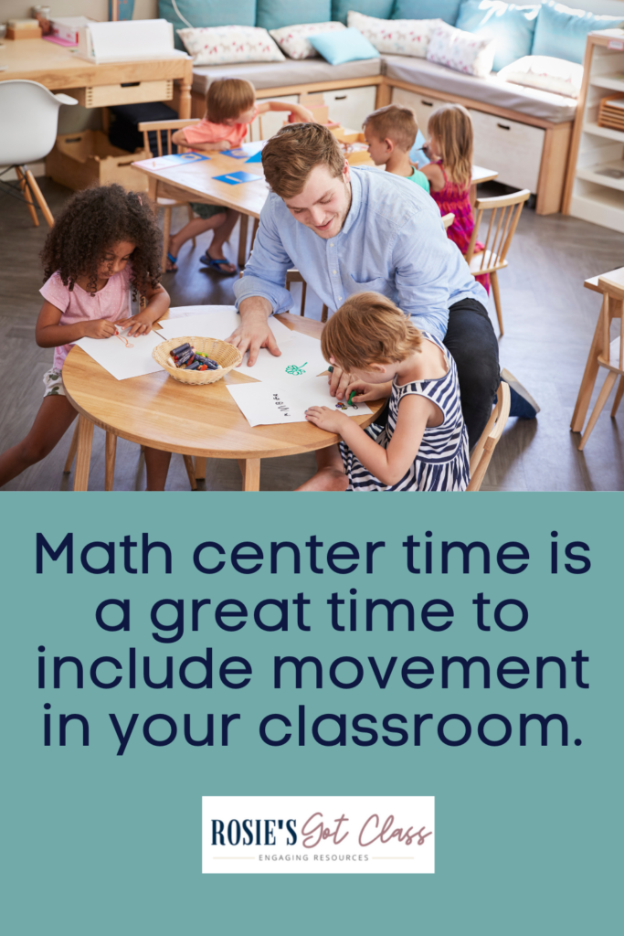 teacher at a table with students who are working to practice math