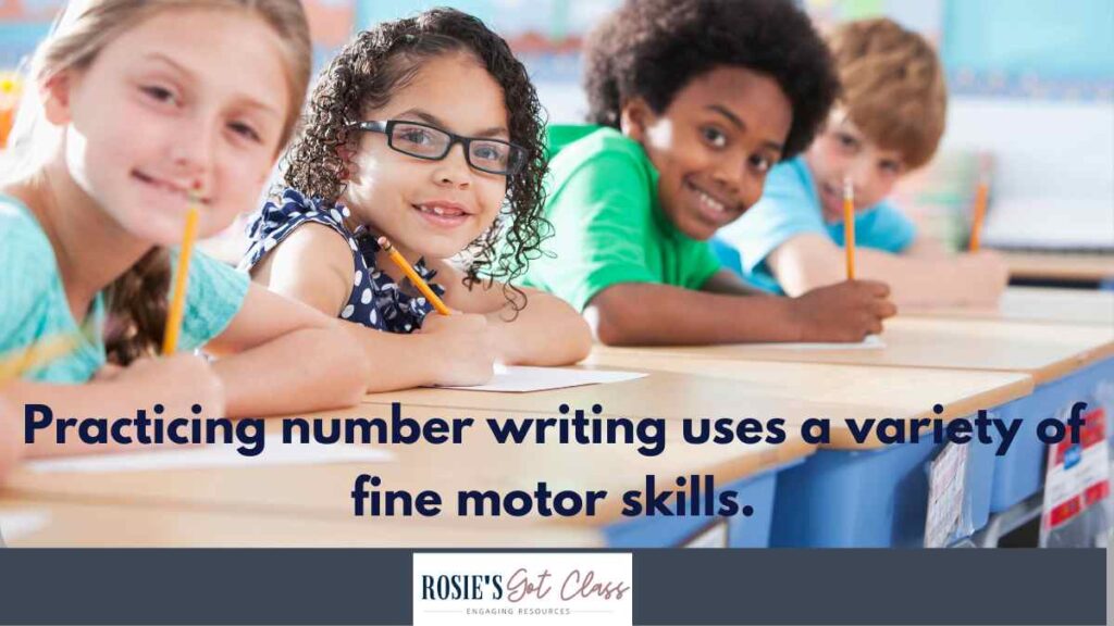 children writing with pencils in a classroom