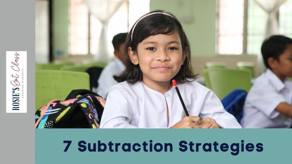 girl in a classroom that is working on subtraction strategies