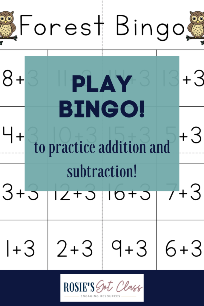 example of Forest Bingo so students can practice addition and subtraction