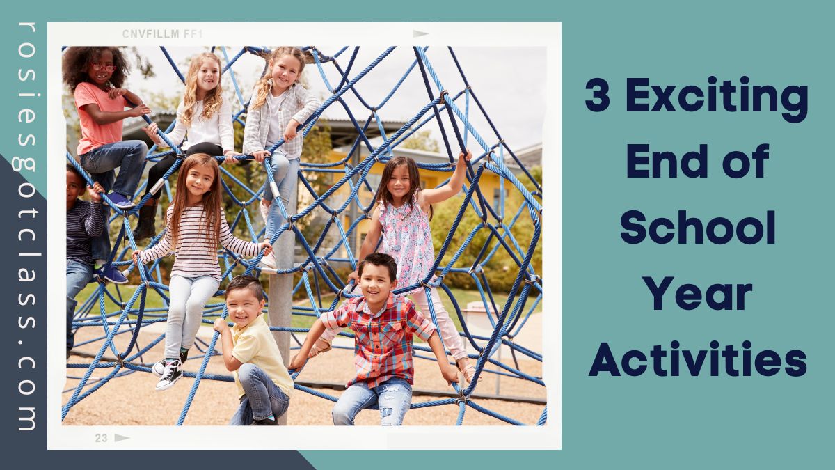 8 children on playground equipment at the end of the school year