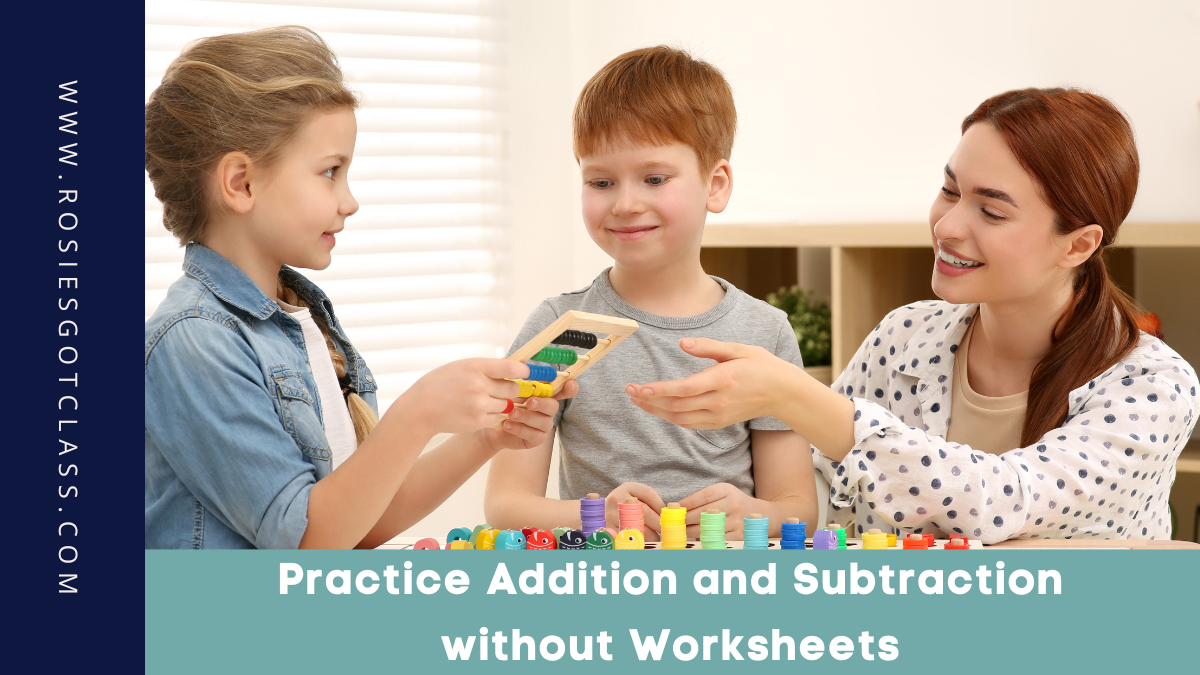 teacher with a boy and girl practicing addition and subtraction