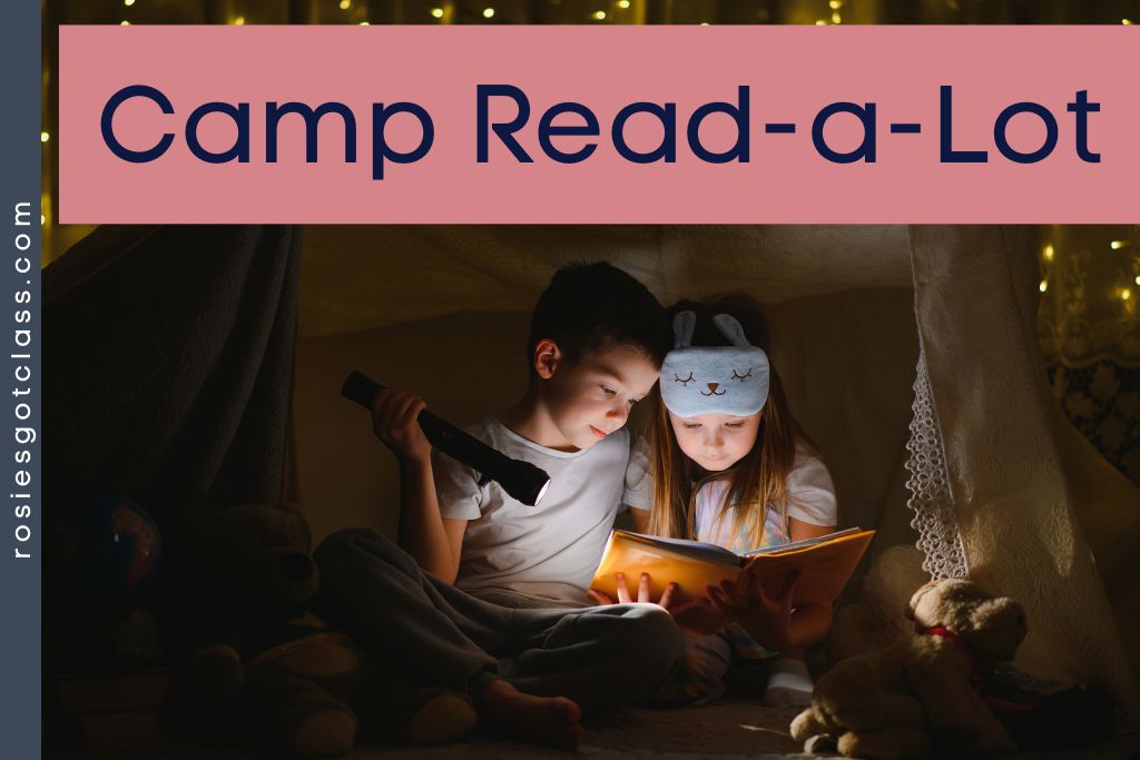 boy and girl reading in a tent using a flashlight