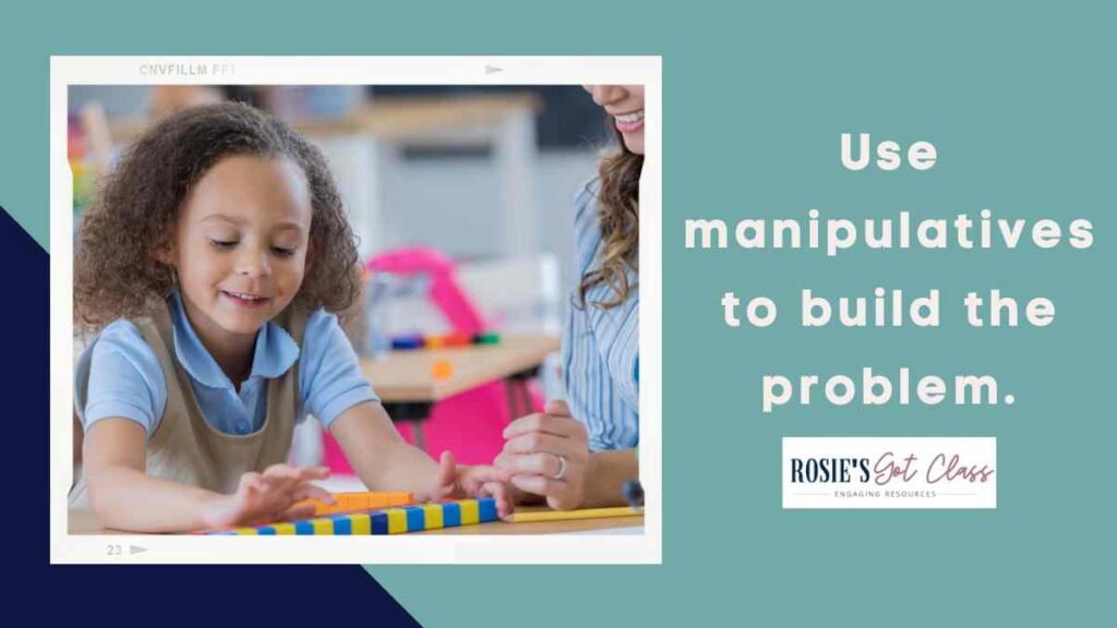 girl with a teacher counting unifix cubes to practice math facts