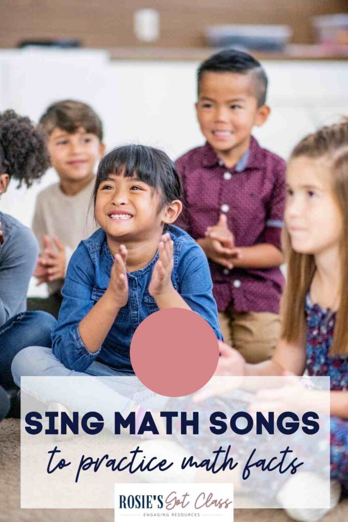 5 young children in a classroom singing math songs to practice math facts