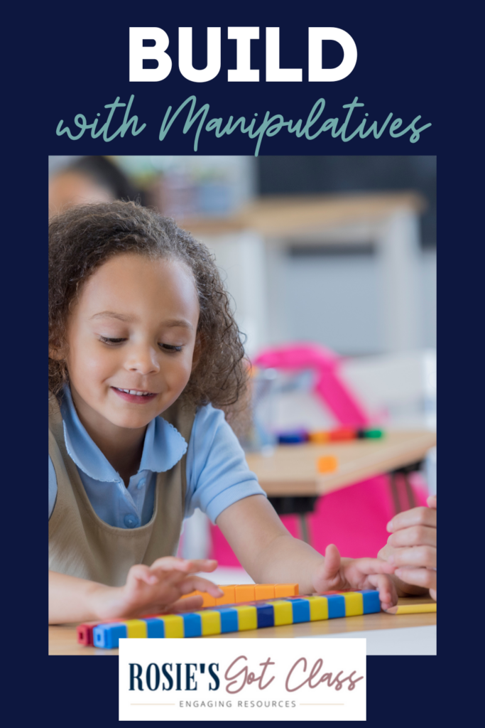 girl at a desk counting blocks to make a ten