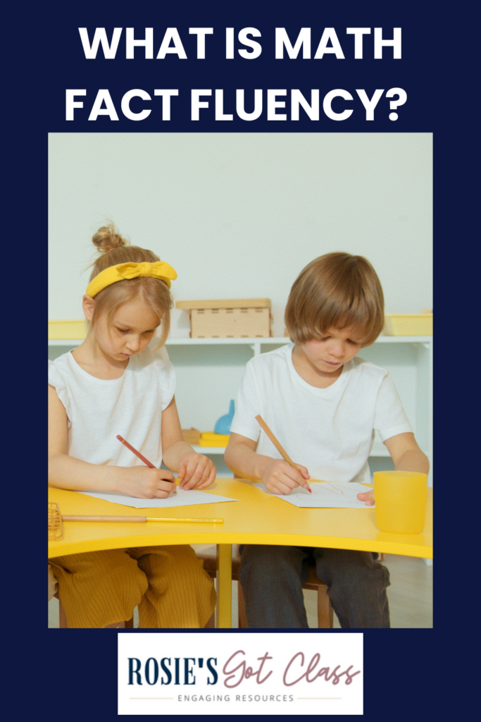 A boy and a girl working at a table on math facts