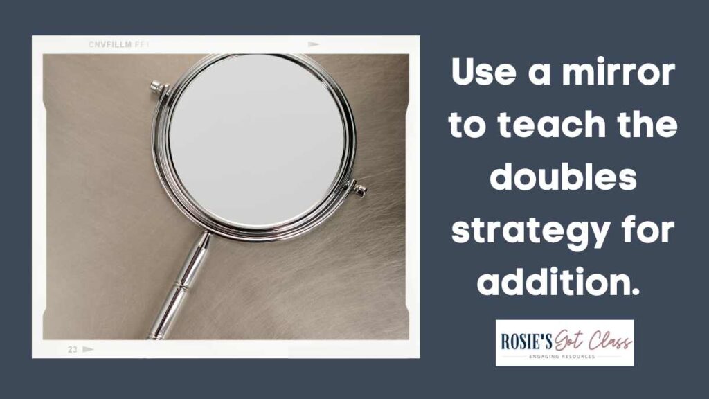 hand mirror laying on a table to teach the doubles strategy for addition