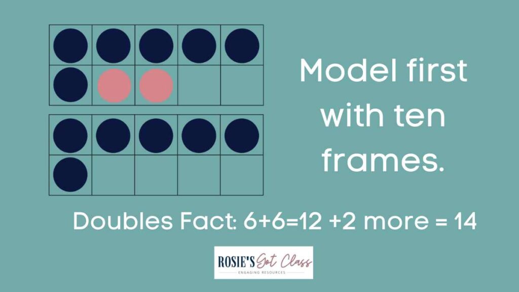 shows two ten frames with 6 blue counters and one ten frame has 2 pink counters