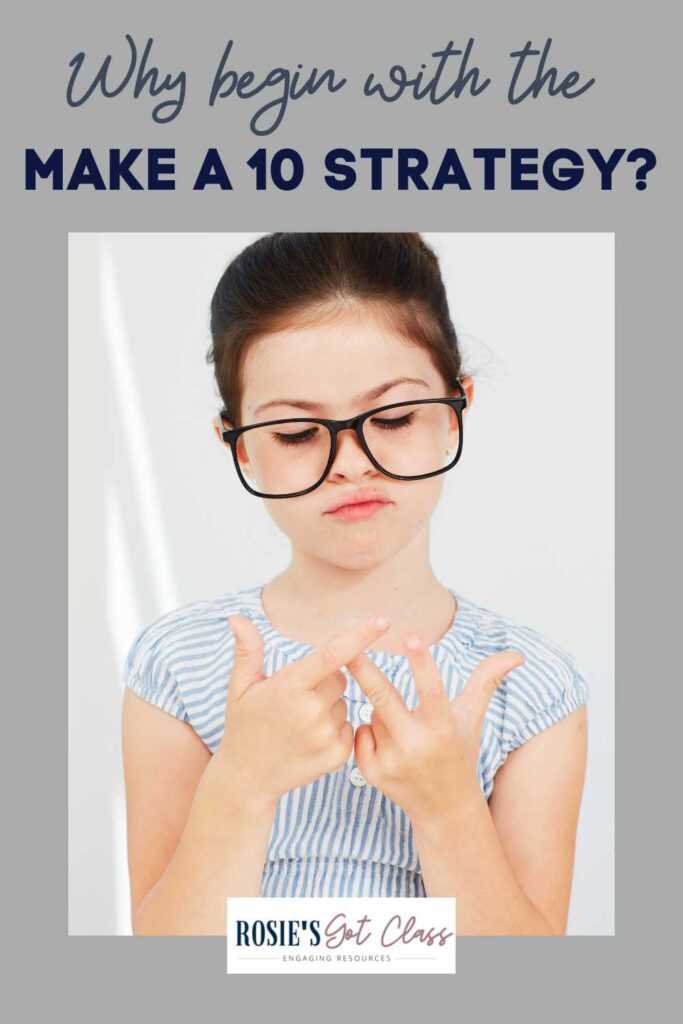 girl with glasses counting on her fingers trying the make a 10 strategy