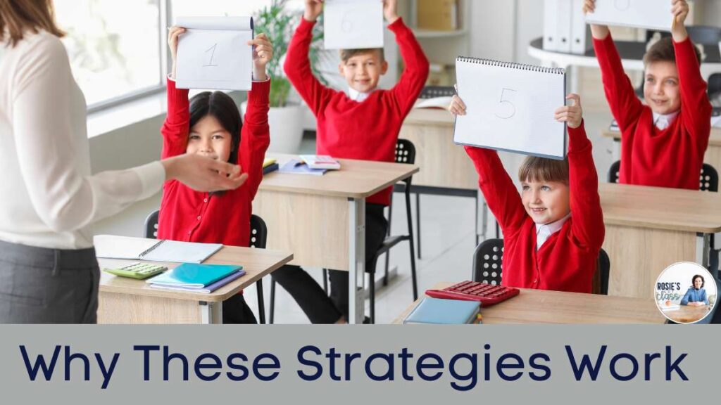 teacher with 4 children holding up a notebook to show numbers