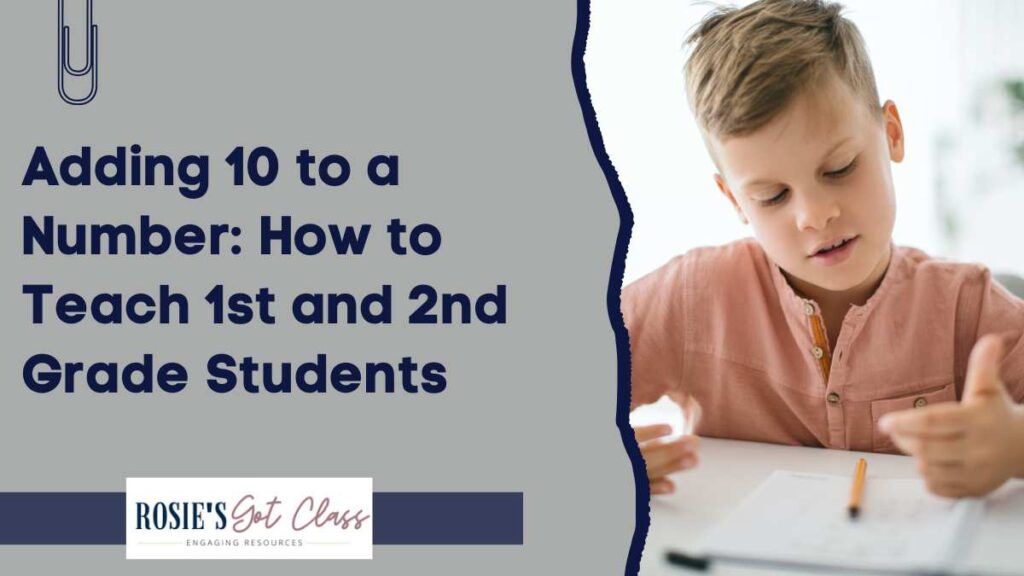 child at a desk with paper and pencil and counting to add a 10