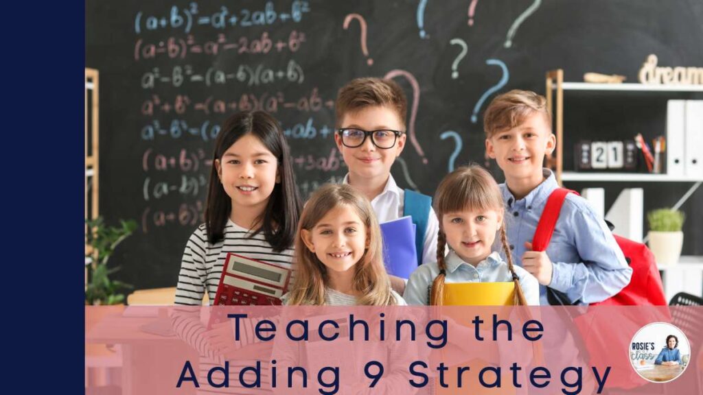 5 children in front of a classroom ready to learn the adding 9 strategy