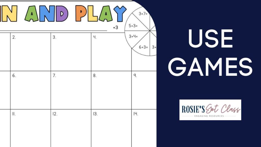 game of spin and play to add 3 to practice addition facts