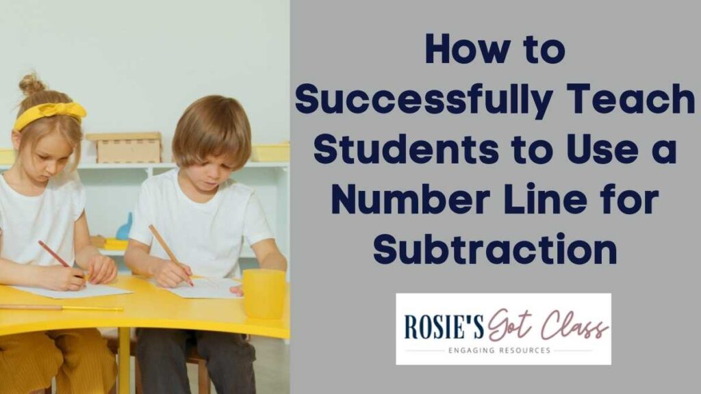 2 students at a table working on subtraction problems with a number line