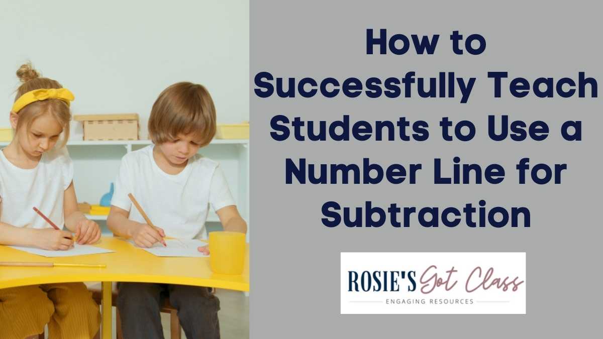 2 students at a table working on subtraction problems with a number line