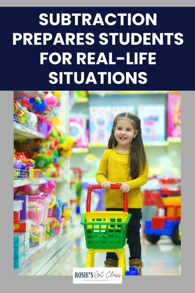 girl pushing a toy grocery cart in the toy aisle