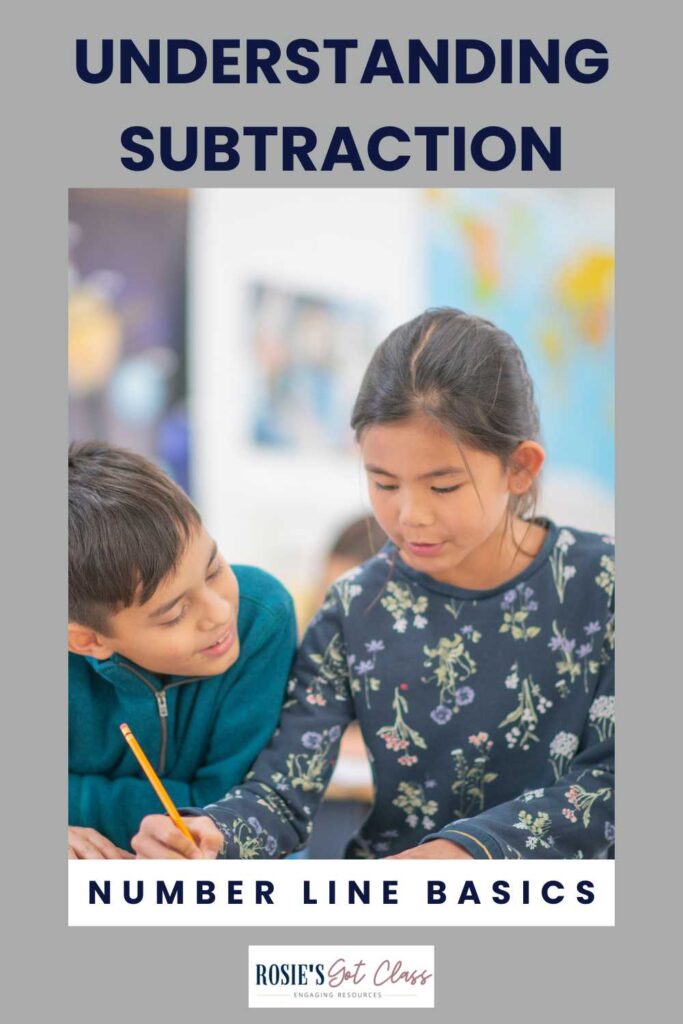 boy and girl using a number line for subtraction