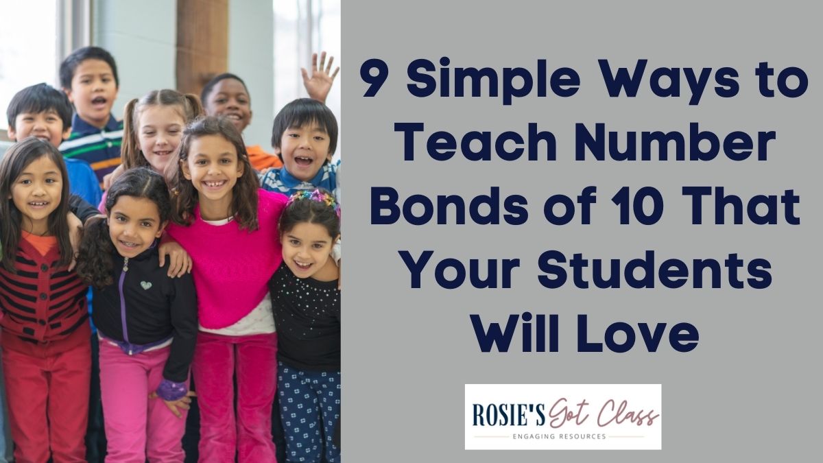 a group of 9 smiling children in a classroom that have been practicing number bonds of 10
